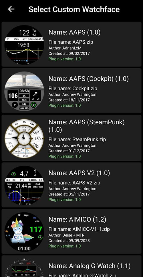 Выбор циферблата для часов с AndroidAPS